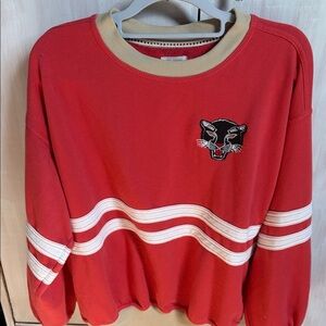 Pilcro Red Women's Crewneck Sweatshirt with Panther Patch